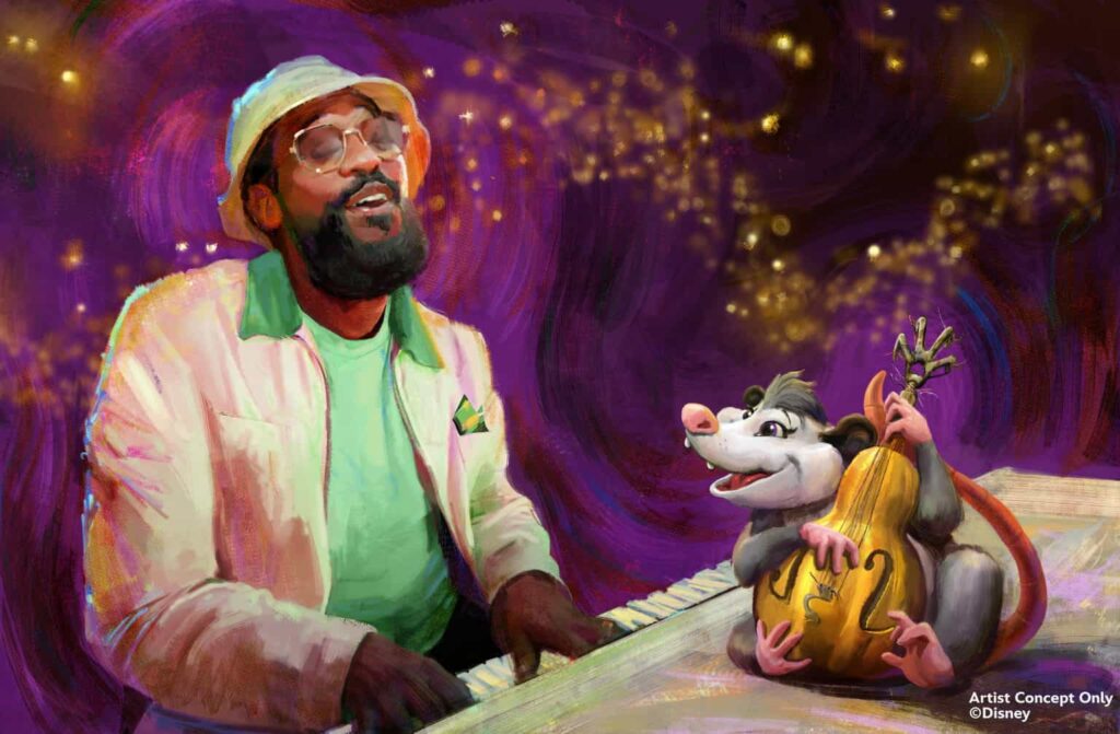 imagem artistica mostra PJ Morton tocando piano, vestindo uma jaqueta branca com detalhes verdes, que são da mesma cor da camiseta também verde que ele está usando por baixo. Ele usa também óculos de sol e um chapeu nos mesmos tons de cor de sua roupa. Há também um personagem do filme a princesa e o sapo, tocando um cello