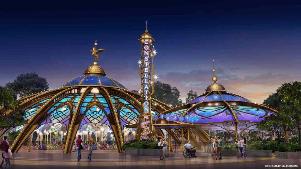 imagem ilustrativa de como sera parte da área Celestial Park no novo parque Epic Universe, da Universal Studios em Orlando.