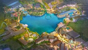 imagem conceitual de como será parque o novo temático anunciado pela universal studios em bedford na inglaterra previsto para inaugurar em 2031