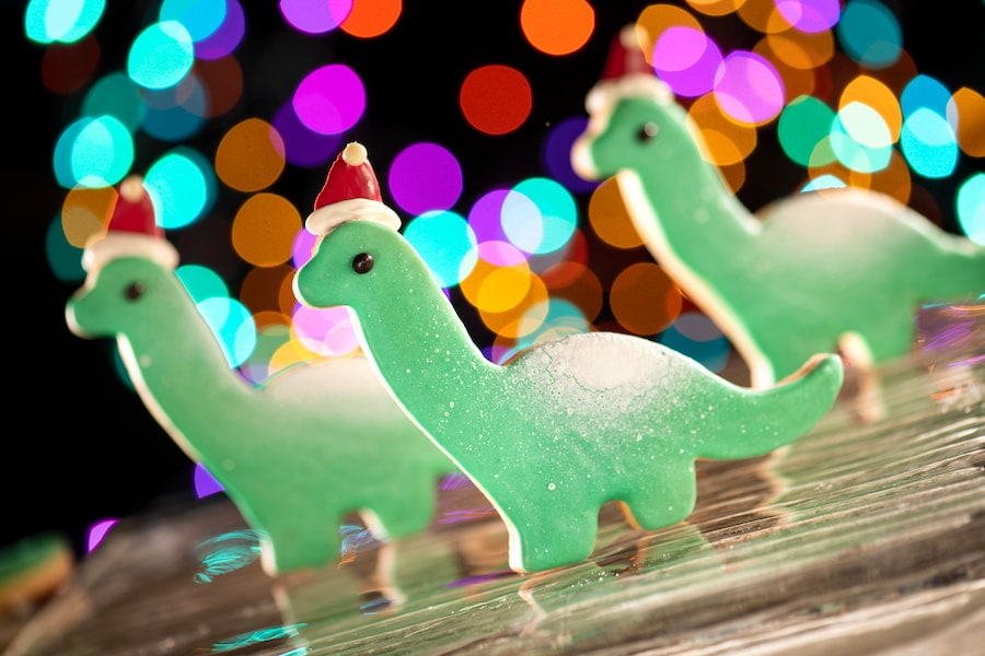 Cookies em forma de Dinoussaurinhos Gertie, mostram como será parte dos snacks disponíveis da festa de natal especial do Hollywood Studios