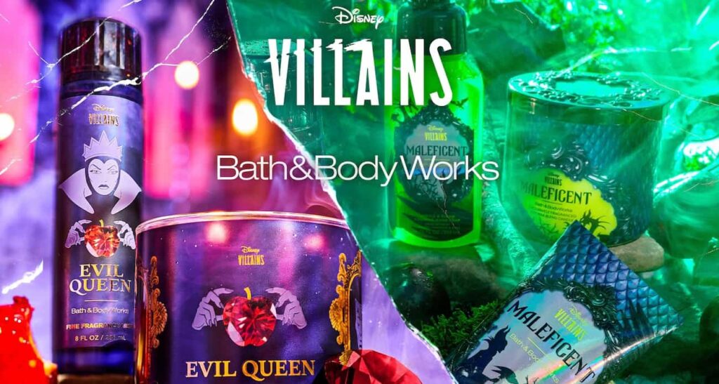 Imagem promocional da coleção da Disney Vilões com Bath & Body Works