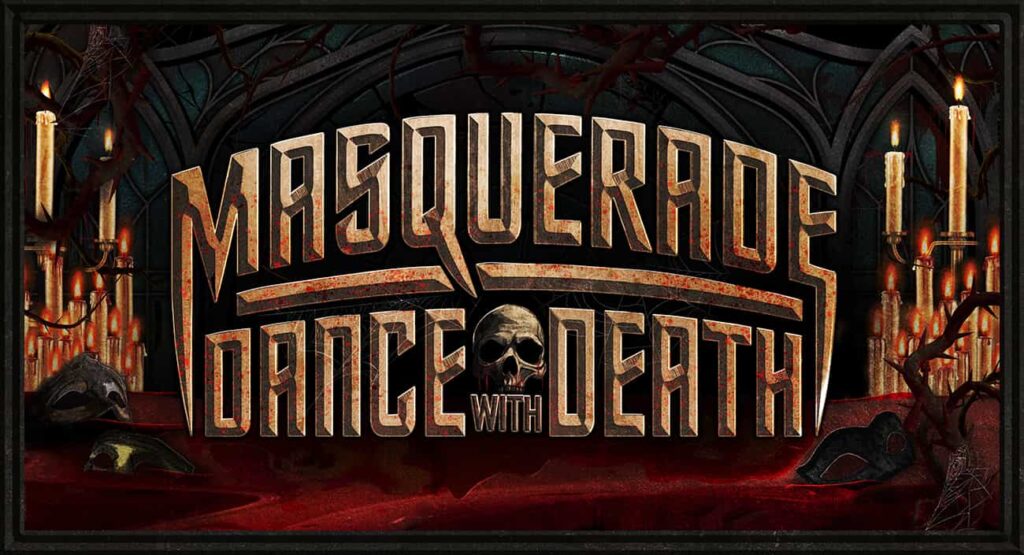 arte de divulgação da zona do medo Masquerade Dance with Death no Halloween Horror Nights da Universal Orlando 2025