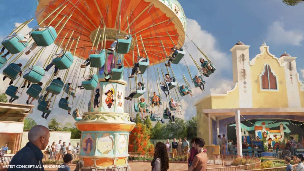 Arte Conceitual da atração estilo chapéu mexicano no novo parque temático da Universal Kids no Texas