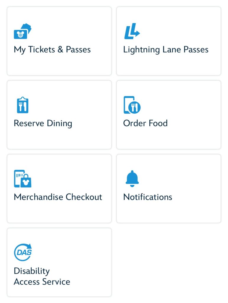 Print da Tela do app My Disney Experience, onde fica habilitada a função do DAS Disability Access Service