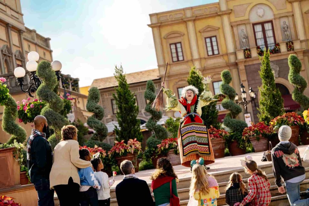 apresentações de contações de histórias que acontece durante o Festival of Holidays no parque da Disney Epcot nas festas de final de ano