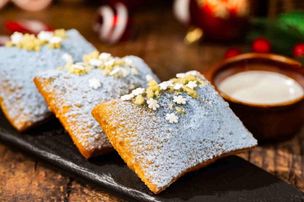 A festa de natal anual do Magic Kingdom na Disney, a Mickey's Very Merry Christmas party que acontece no Magic Kingdom conta com gastronomia exclusiva como beignets