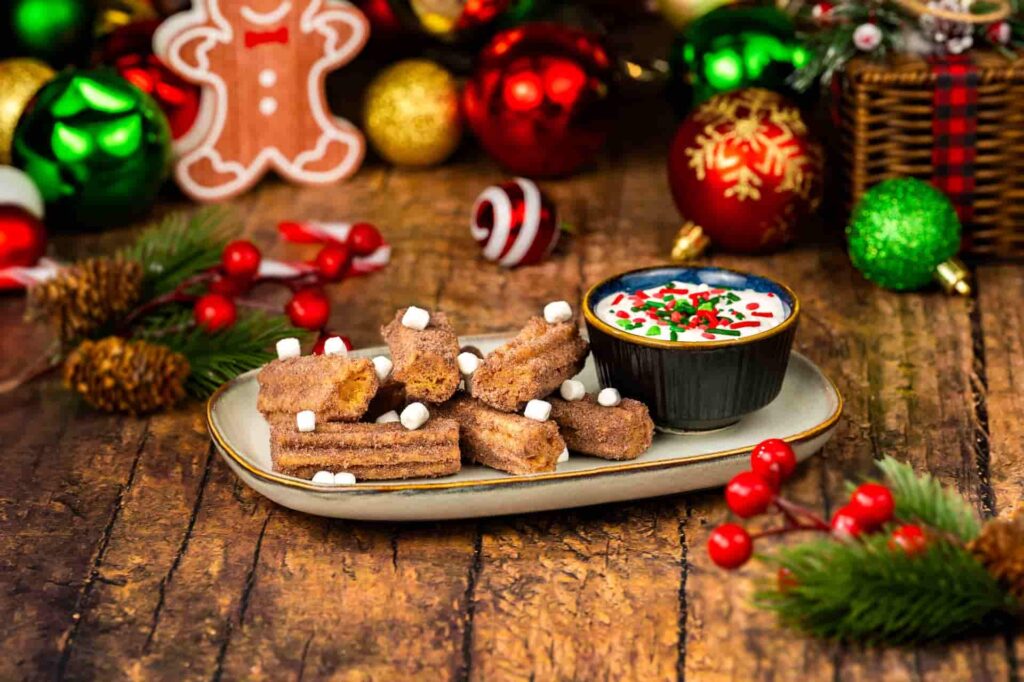 A festa de natal anual do Magic Kingdom na Disney, a Mickey's Very Merry Christmas party que acontece no Magic Kingdom conta com gastronomia exclusiva como churros