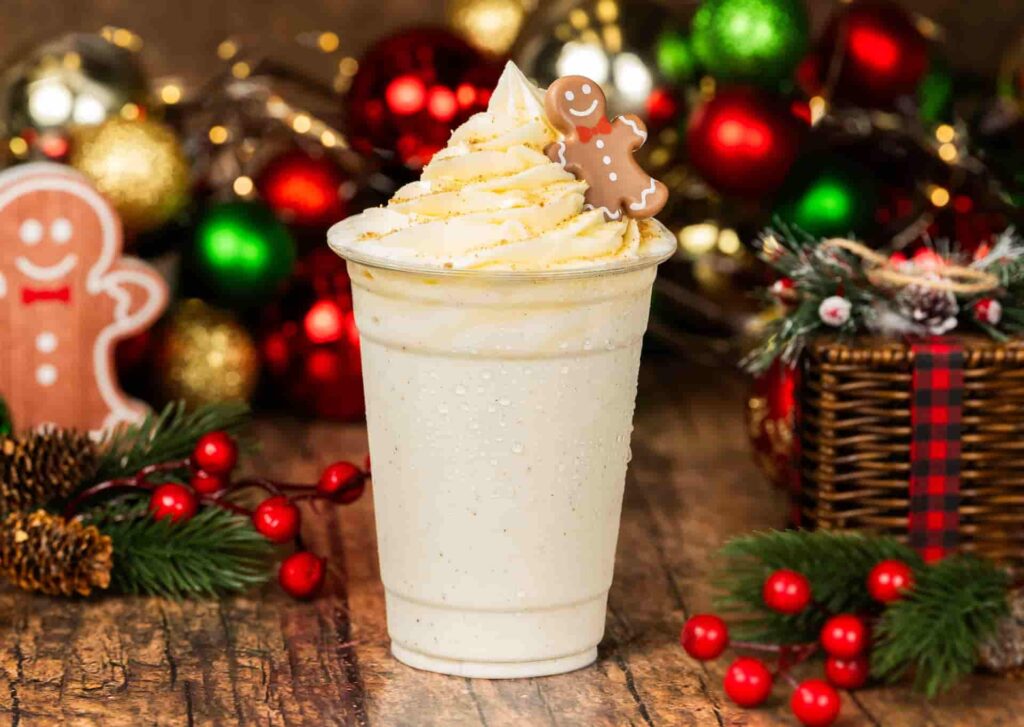 Shake de gingerbread servido durante a festa de natal do parque temático de Walt Disney World Resort, o Magic Kingdom na Micke's Very Merry Christmas Party