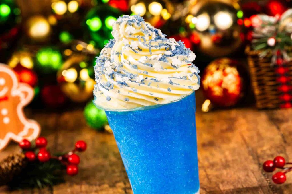 A festa de natal anual do Magic Kingdom na Disney, a Mickey's Very Merry Christmas party que acontece no Magic Kingdom conta com gastronomia exclusiva como raspadinha de framboaesa