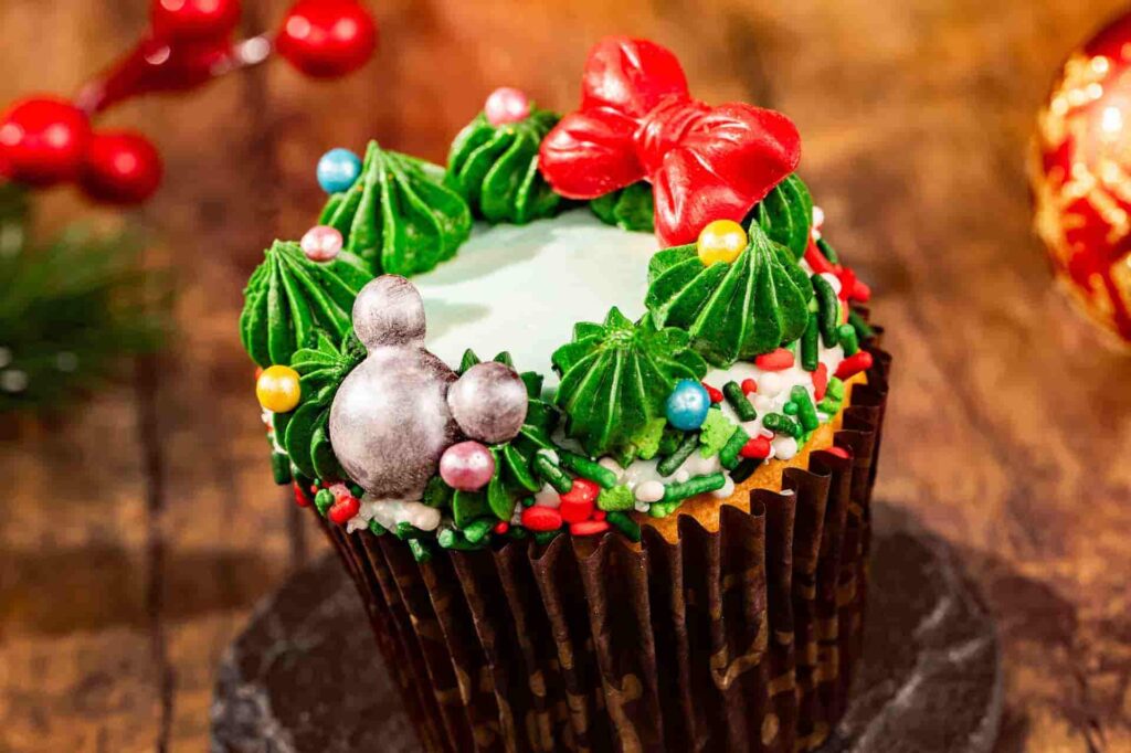 cupcake servido durante a festa de natal do parque temático de Walt Disney World Resort, o Magic Kingdom na Micke's Very Merry Christmas Party