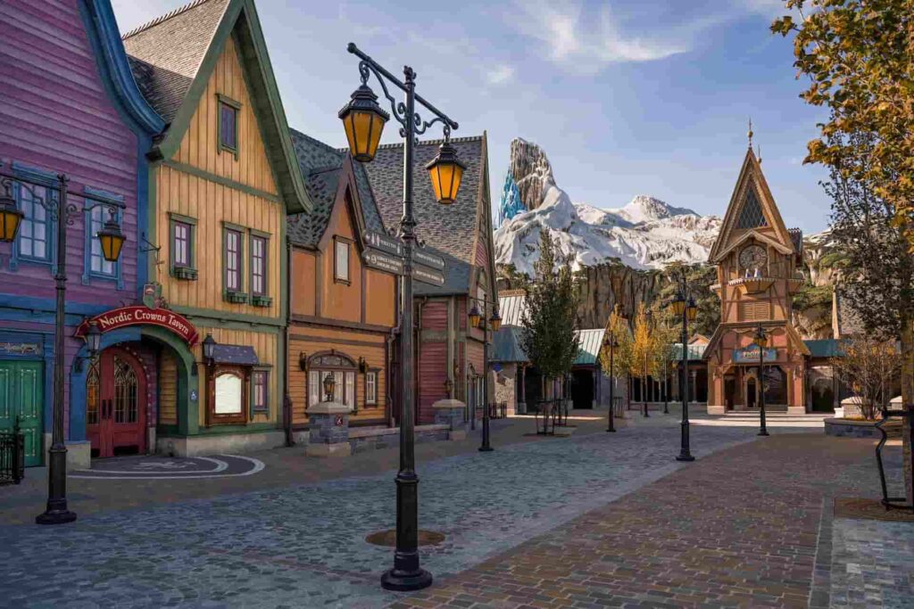 Imagem geral de como será a nova área World of Frozen na Disneyland Paris, mostra Arendelle