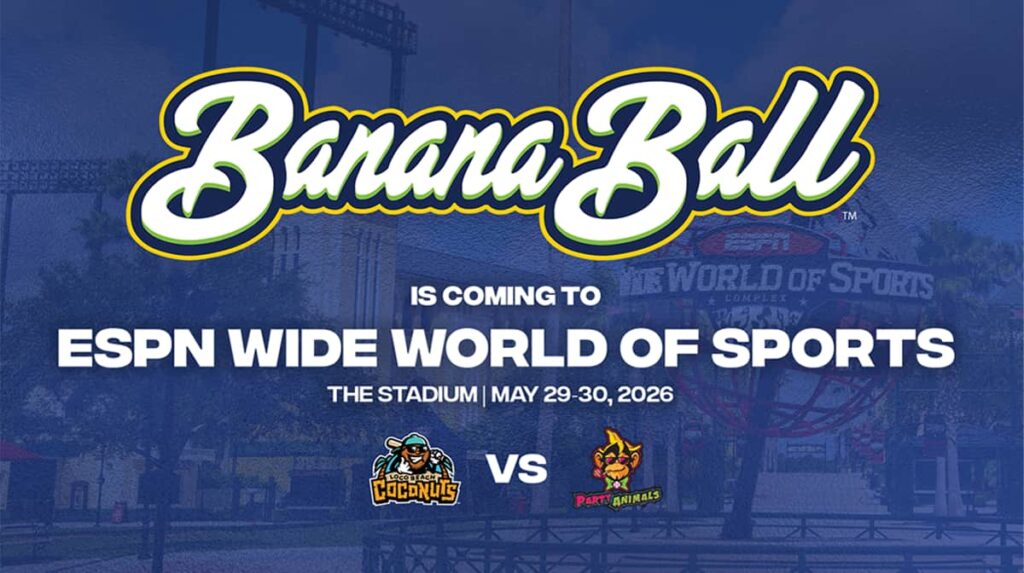 Imagem promocional do evento esportivo Banana Ball que acontecerá na ESPN dentro do Walt Disney World Resort em Orlando em Maio