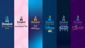 Imagem promocional de todos os eventos After Dark que acontecerão no parque temático Disneyland na Califórnia