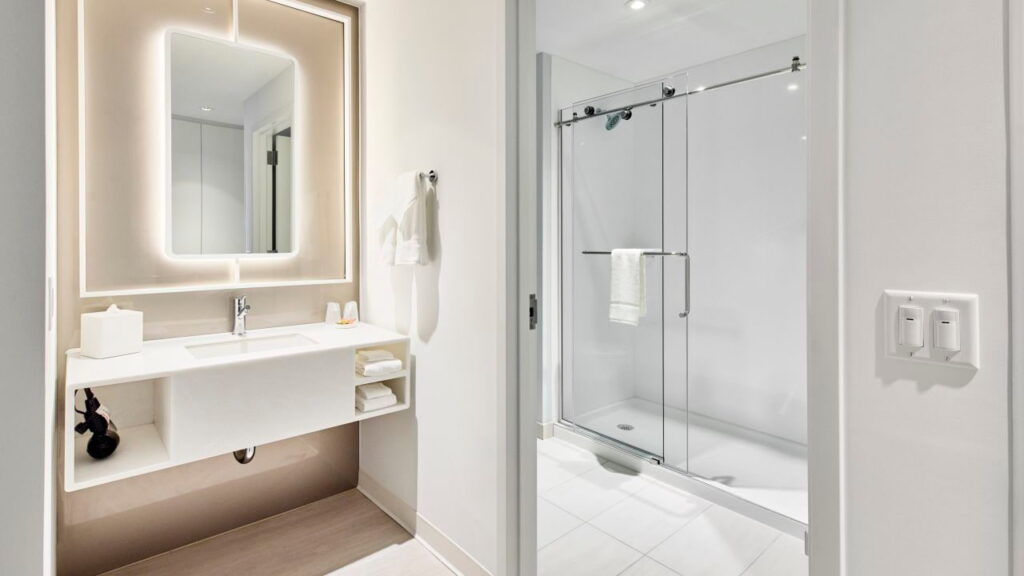 Banheiro do Hotel Terra Luna, irmão do Hotel Stella Nova da Universal, na região do Epic Universe