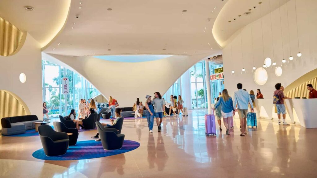 Lobby do Hotel Terra Luna, irmão do Hotel Stella Nova da Universal, na região do Epic Universe