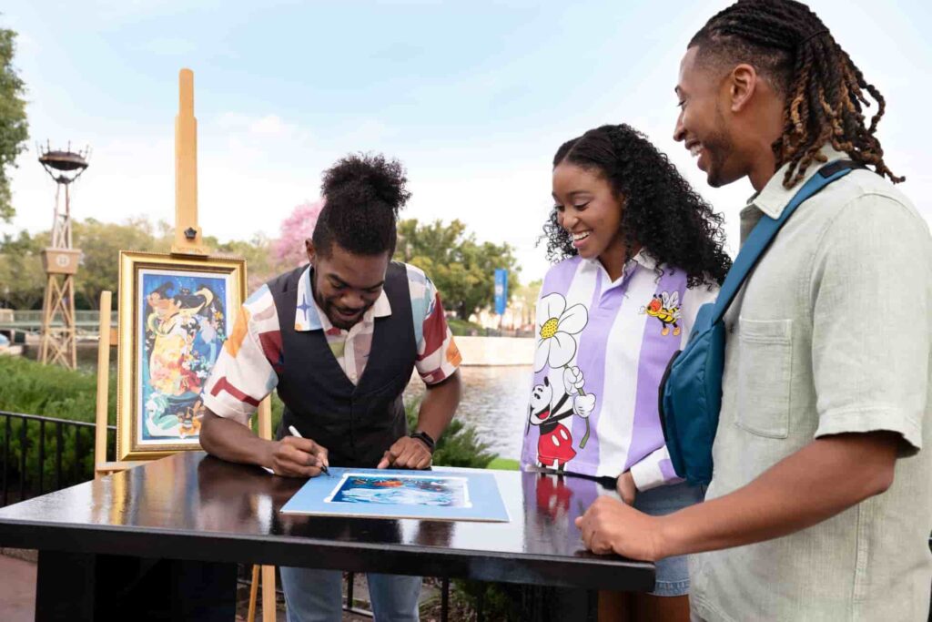 Casal tem arte personalizada no Epcot durante o Festival of Arts