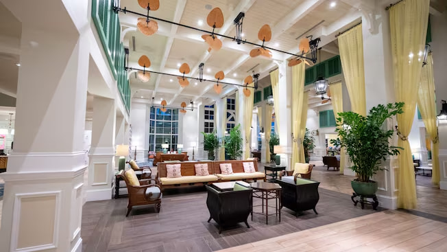 Lobby do Disney's Caribbean Beach Resort, hotel moderado em Orlando no resort Walt Disney World