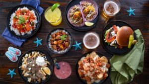 Comidas do menu especial do Seven Seas Festival que ocorre anualmente no SeaWorld Orlando