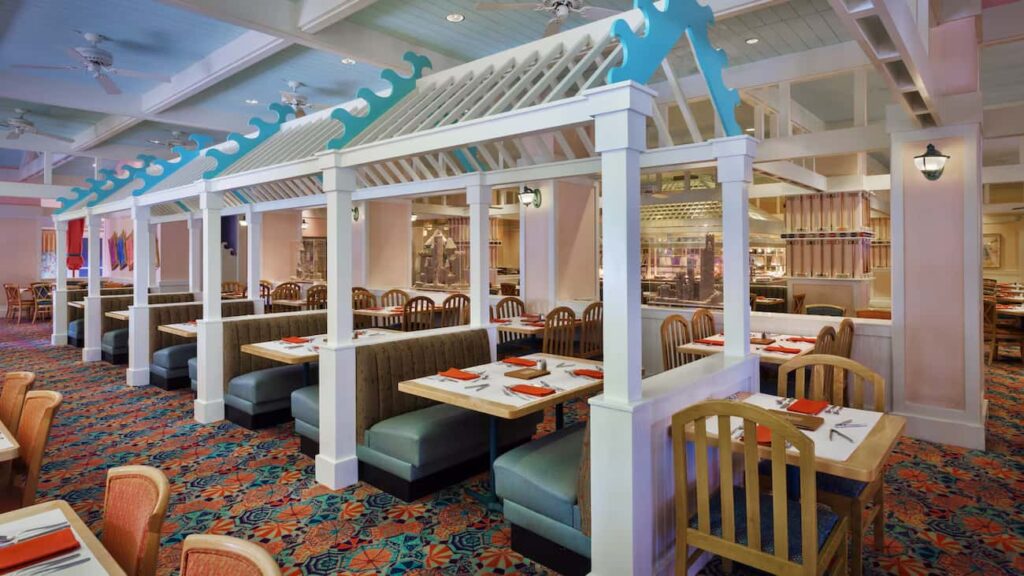 Restaurante Cape May Cafe no hotel Beach Club em Walt Disney World Resort, que oferece refeição com personagens