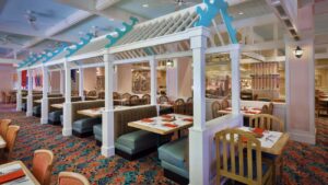 Restaurante Cape May Cafe no hotel Beach Club em Walt Disney World Resort, que oferece refeição com personagens