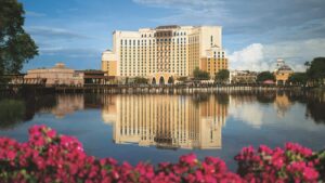 Torre principal do hotel moderado Disney's Coronado Springs