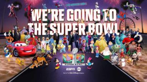 Arte conceitual da parceria da Disney com o Super Bowl 2027