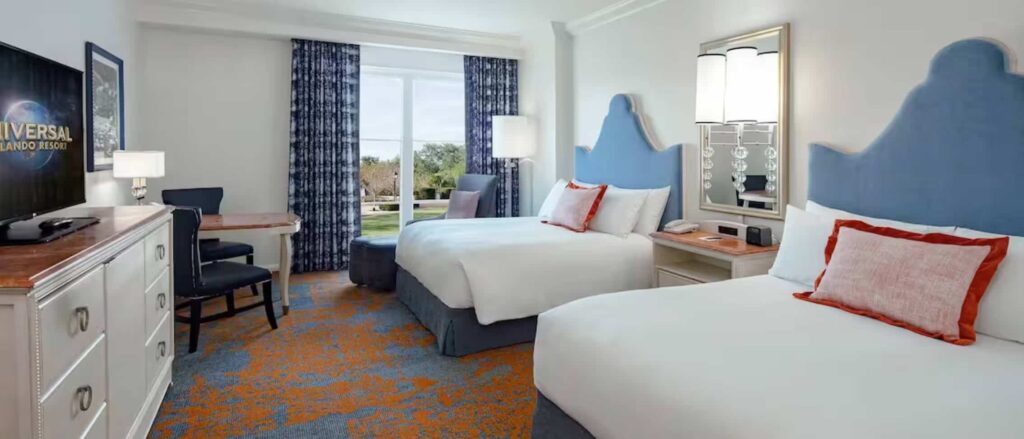 Quarto do hotel Portofino Bay Hotel na Universal Orlando um dos hotéis de luxo do complexo