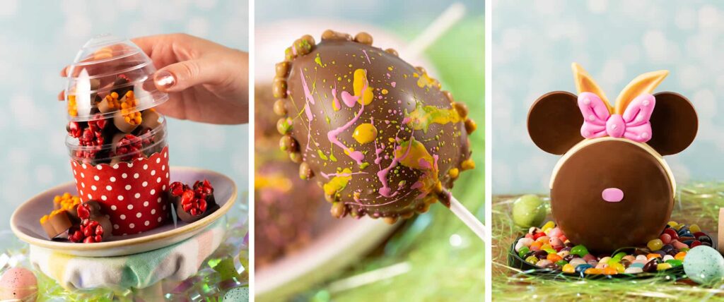 Alguns dos doces temáticos servidos na Ganachery do disney Springs durante a páscoa em Walt Disney World Resort