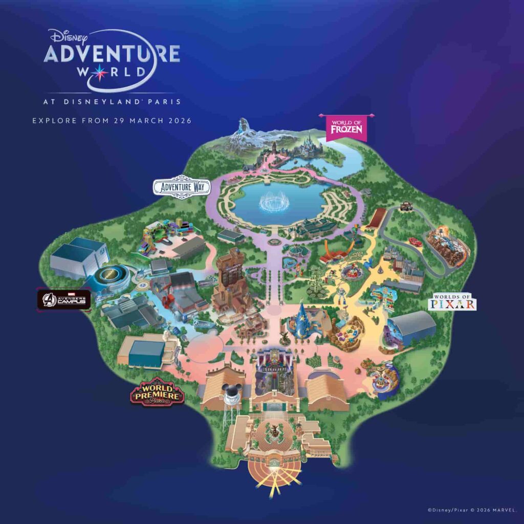 Mapa atualizado do parque Adventure World na Disneyland Paris