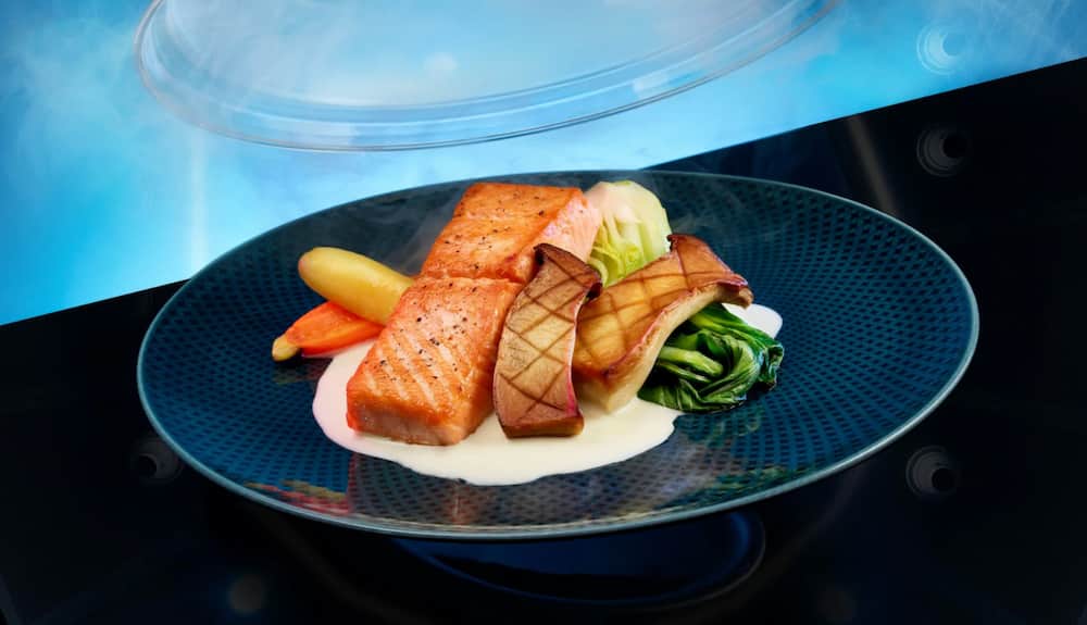 Comida servida no restaurante Space 220 leva os visitantes do Epcot ao espaço para uma refeição diferenciada e depois retorna a Walt Disney World Resort