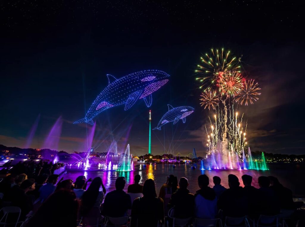 SeaWorld Orlando traz atrações especiais para o verão americano com shows luminosos, malabares, acrobatas, shows musicais, fogos e drones