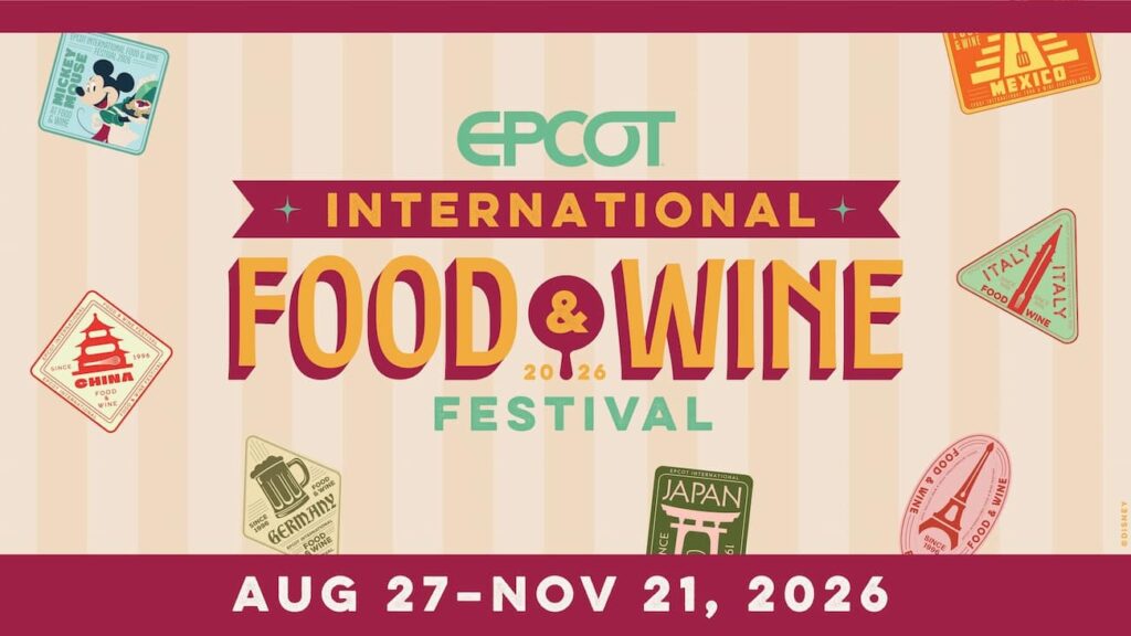Arte de divulgação do Food & Wine Festival que acontece anualmente no Epcot em Walt Disney World Resort