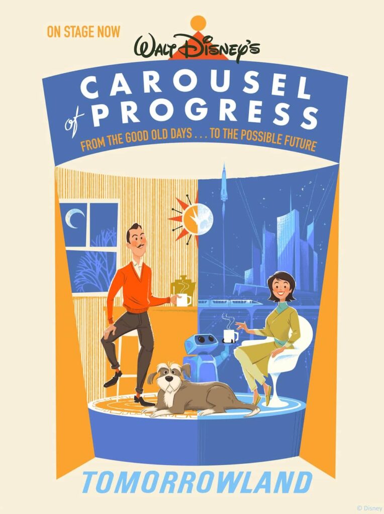 Arte conceitual do novo projeto reimaginado da atração Carousel of Progress