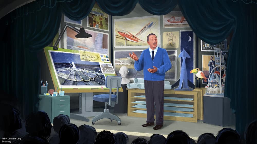Arte conceitual do animatrônico do Walt Disney novo projeto reimaginado da atração Carousel of Progress no Magic Kingdom Park