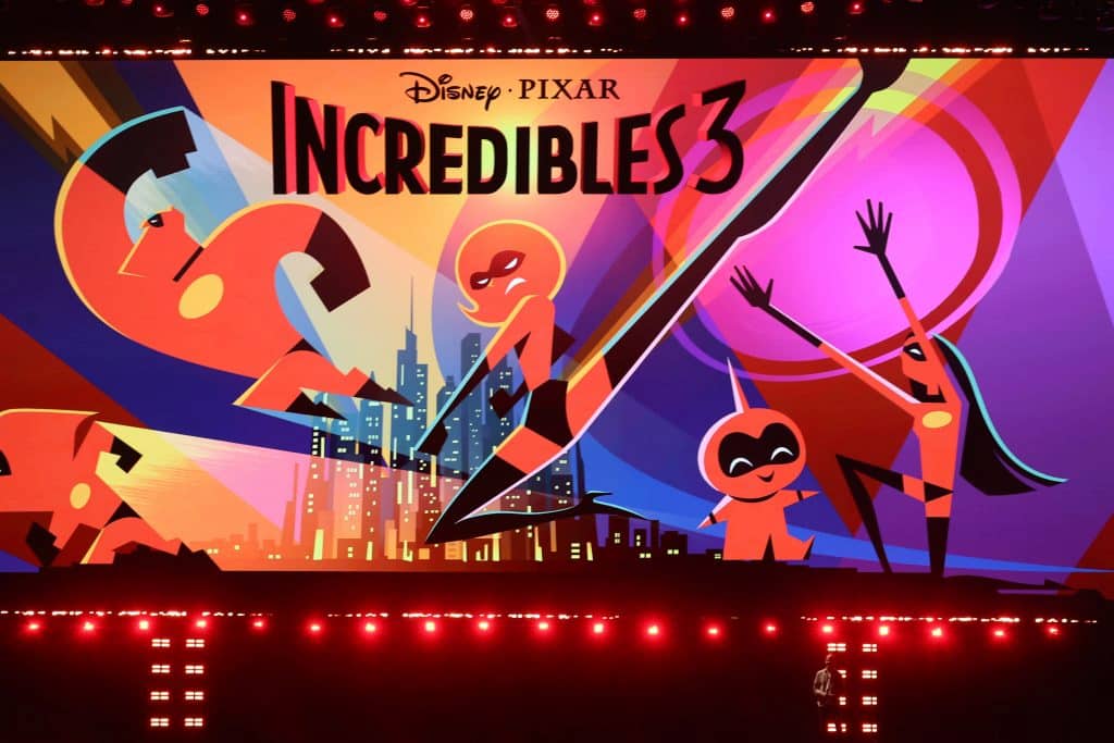 Poster de Os incríveis 3 apresentado com o anuncio do filme no palco da D23 2026