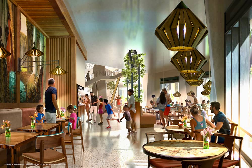 Arte conceitual do Provisions no novo futuro hotel da Disney que inaugura em 2027 o Disney Lakeshore Lodge