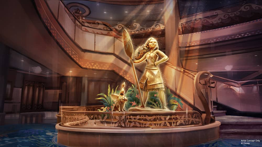 Moana será a grande estrela do Disney Believe e terá sua estátua no Grand Hall do novo navio da Disney Cruise Line