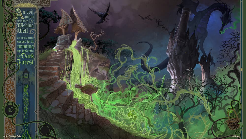 Arte conceitual de como será a futura área dos vilões no Magic Kingdom a Villains Land