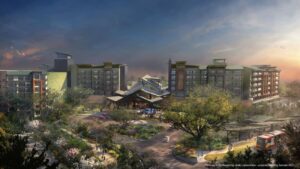 Arte conceitual do novo futuro hotel da Disney que inaugura em 2027 o Disney Lakeshore Lodge
