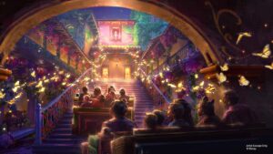 Arte conceitual de como será por dentro da Casita, atração de Encanto que fará parte da nova área Tropical Americas no Disney's Animal Kingdom Theme Park