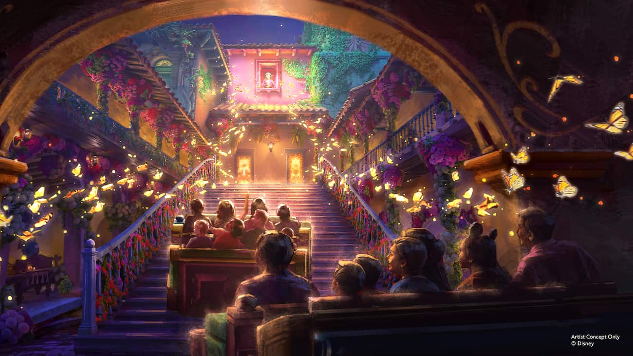 Arte conceitual de como será por dentro da Casita, atração de Encanto que fará parte da nova área Tropical Americas no Disney's Animal Kingdom Theme Park