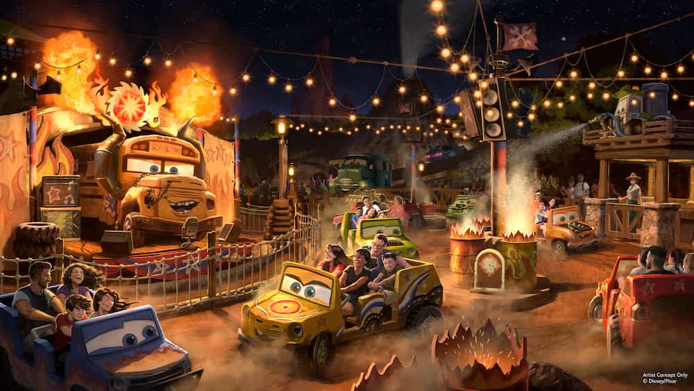 Arte conceitual mostra detalhes da nova atração de Piston Peak, nova área de Carros no Magic Kingdom Park em Walt Disney World Resort