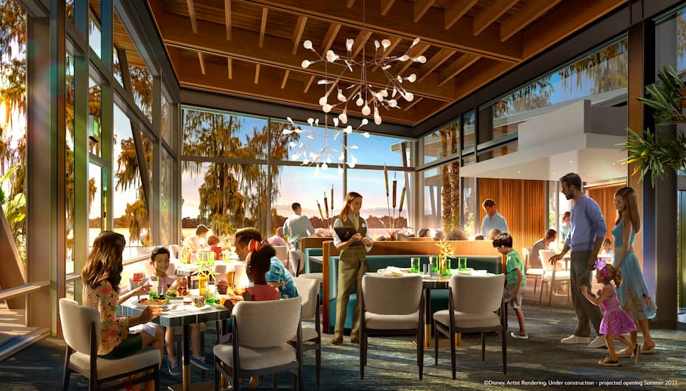 Arte conceitual do Moonglade no novo futuro hotel da Disney que inaugura em 2027 o Disney Lakeshore Lodge
