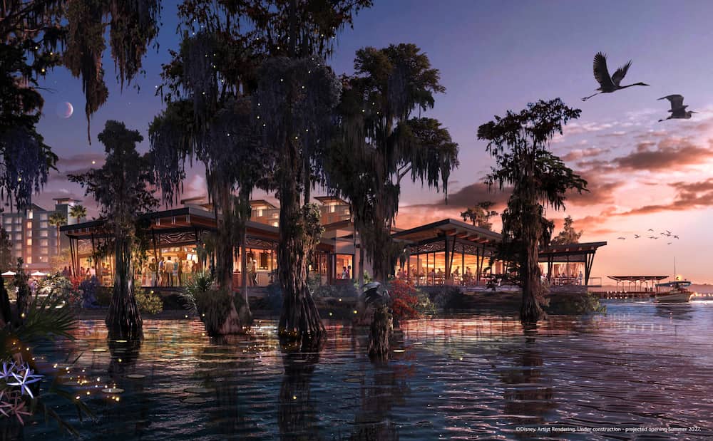 Arte conceitual do novo futuro hotel da Disney que inaugura em 2027 o Disney Lakeshore Lodge