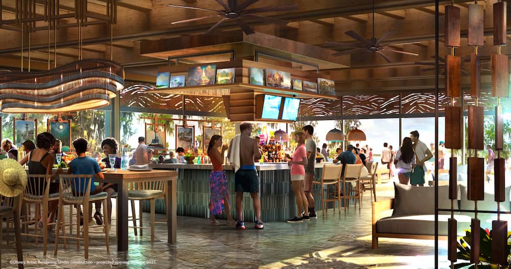 Arte conceitual do Bar Paint Out Point no novo futuro hotel da Disney que inaugura em 2027 o Disney Lakeshore Lodge