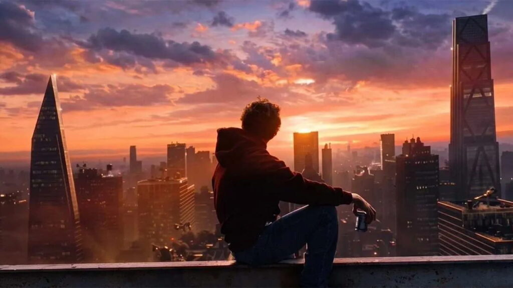 Tom Holland como Peter Parker, o homem Aranha no novo filme Homem Aranha Um Novo Dia filmado primariamente na cidade de Nova York