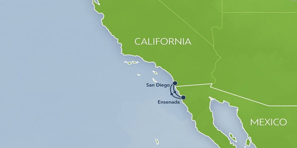 Mapa de percurso do cruzeiro de 4 noites da Disney Cruise Line que sai de San Diego