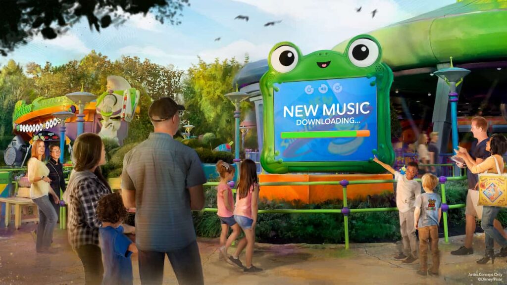 Lilypad chega a Alien Swirling Saucers no Hollywood Studios para animar ainda mais a atração com músicas de Toy Story