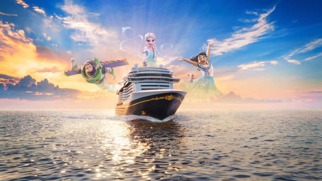 Imagem ilustrativa do novo navio da Disney Cruise Line, o Believe traz Buzz Lightyear, Elsa e Mirabel como representantes