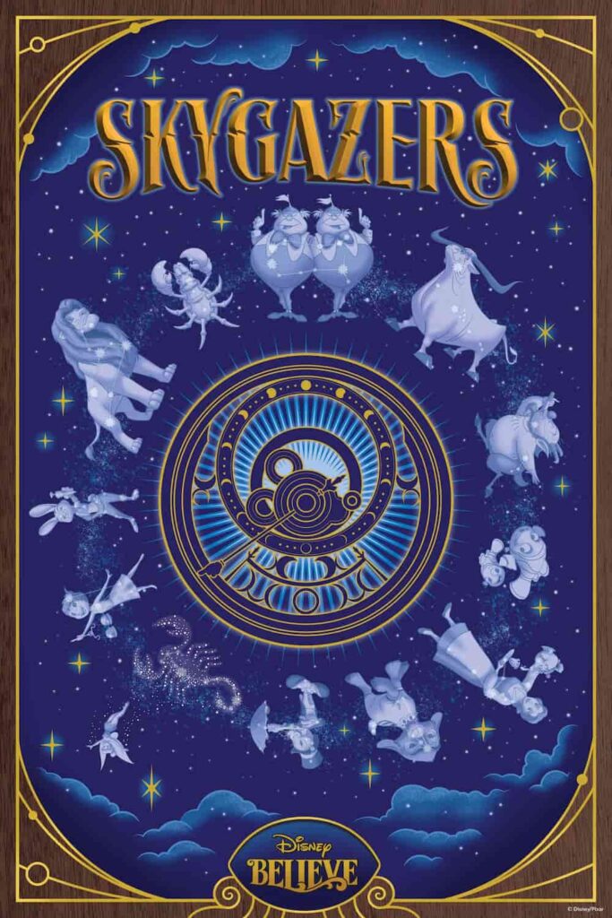 Poster do pub Skygazers que será um observatório a bordo do Disney Believe, o mais novo navio da Disney